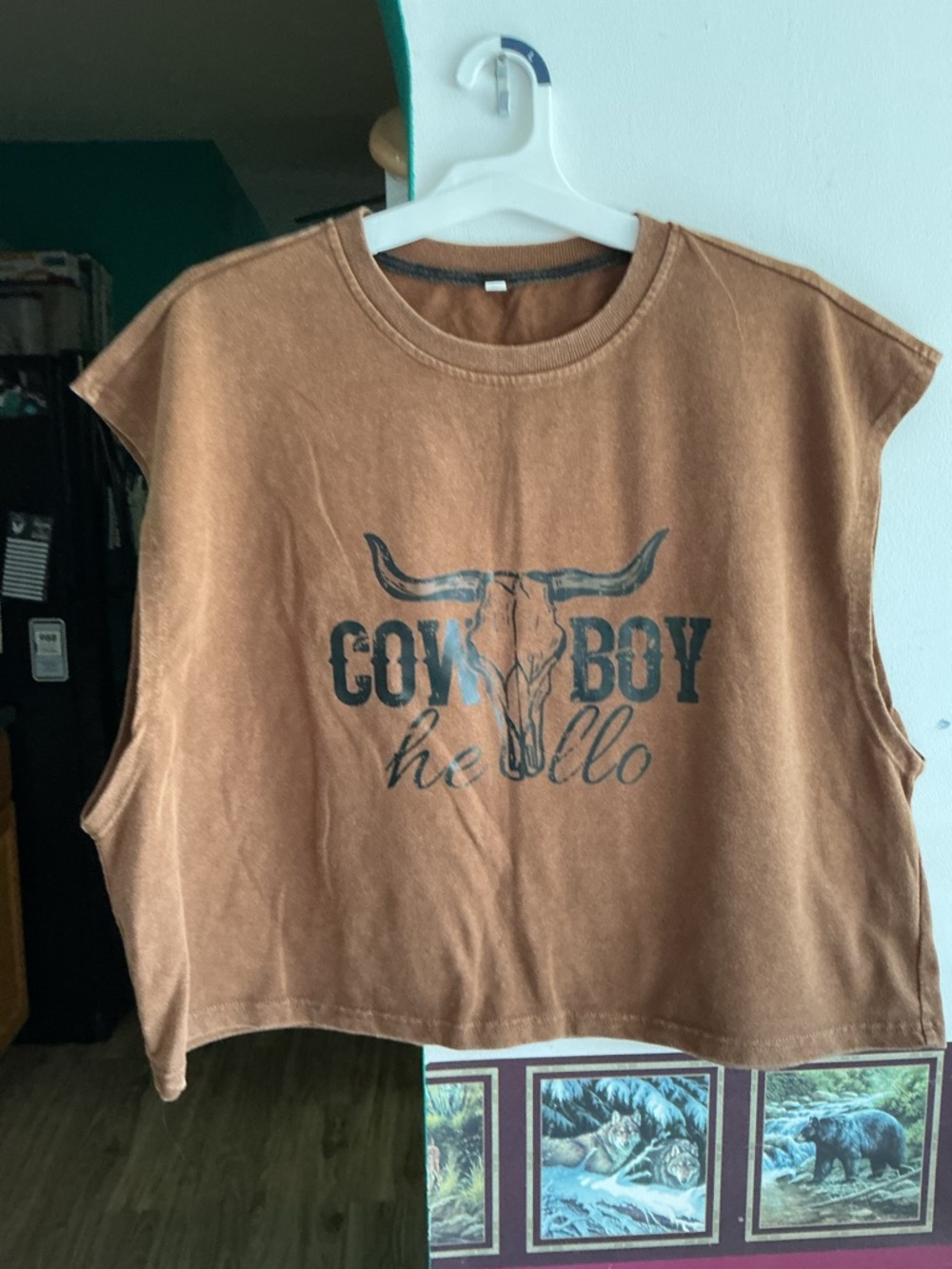 Kids Cowboy Graphic Muscle Tee - Brown